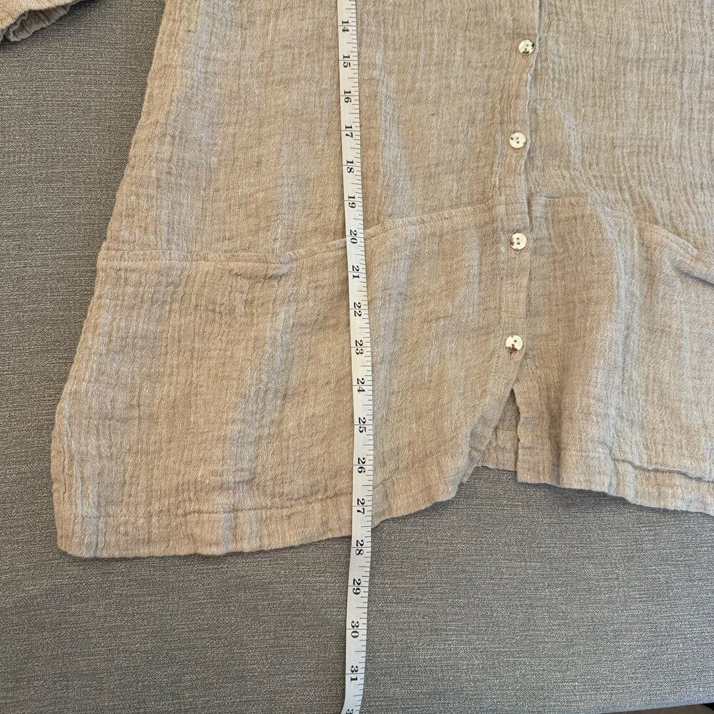 J. Jill Top Women's Pure Jill Beige Crinkle Linen Lagenlook Button Up Size Large - Picture 8 of 8